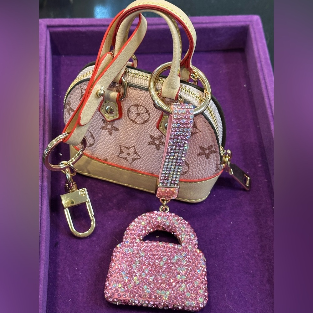 Pink Monogram Mini Bag Charm + Rhinestone Bag Keychain Bundle 🩷✨